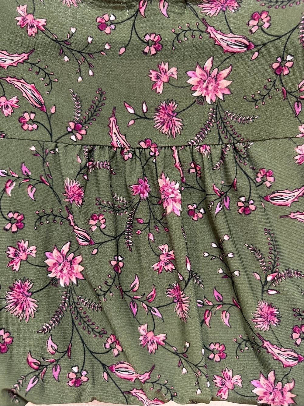 Westport Olive Floral Ruffled-Sleeve Peplum Top - Size L EUC - Picture 5 of 11